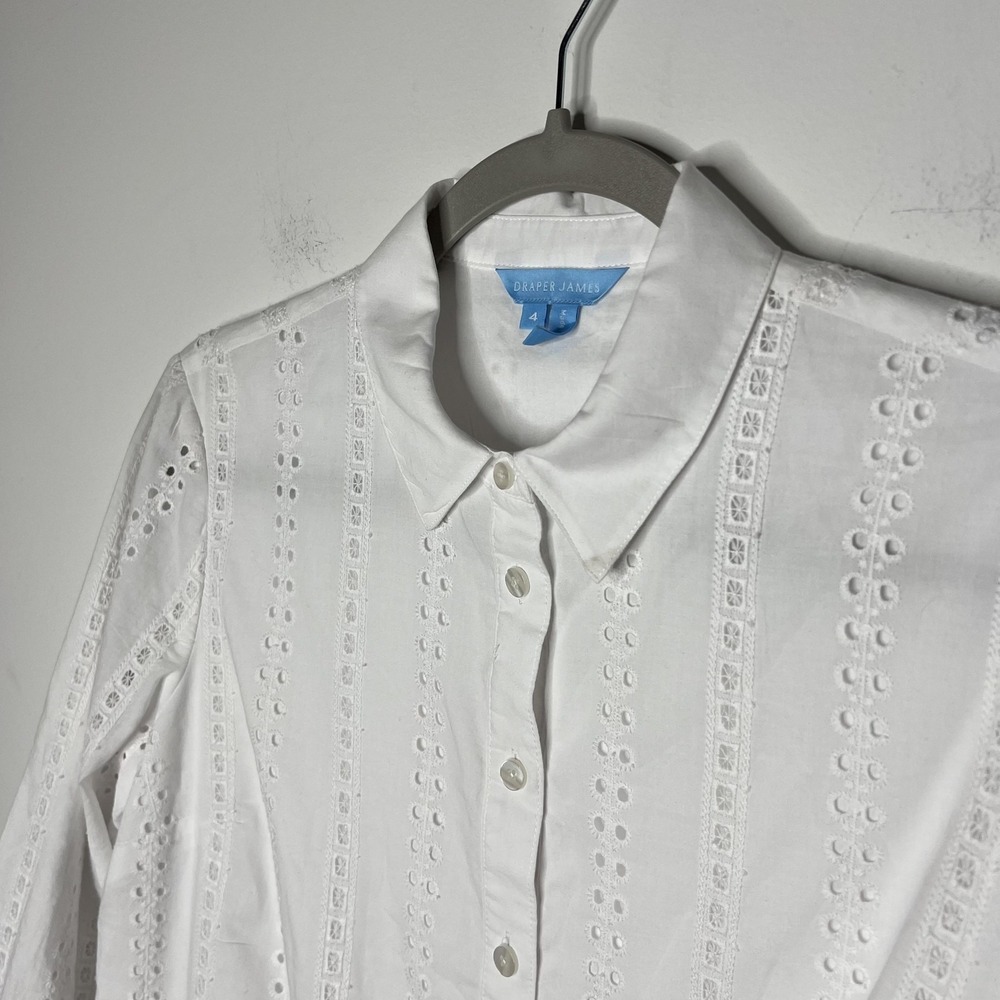 Draper James Dress Womens 4 White Eyelet Shirt Dress Long Sleeve Lined DRW0642 - Picture 3 of 13